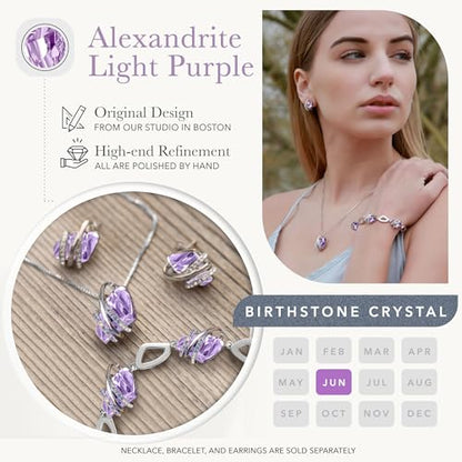 Gifts for Women, Wish Stone Stud Earrings with Birthstone Crystals, 18K Rose Gold Plated or Silver-tone - color: 206-June-Alexandrite Light Purple-Silvertone