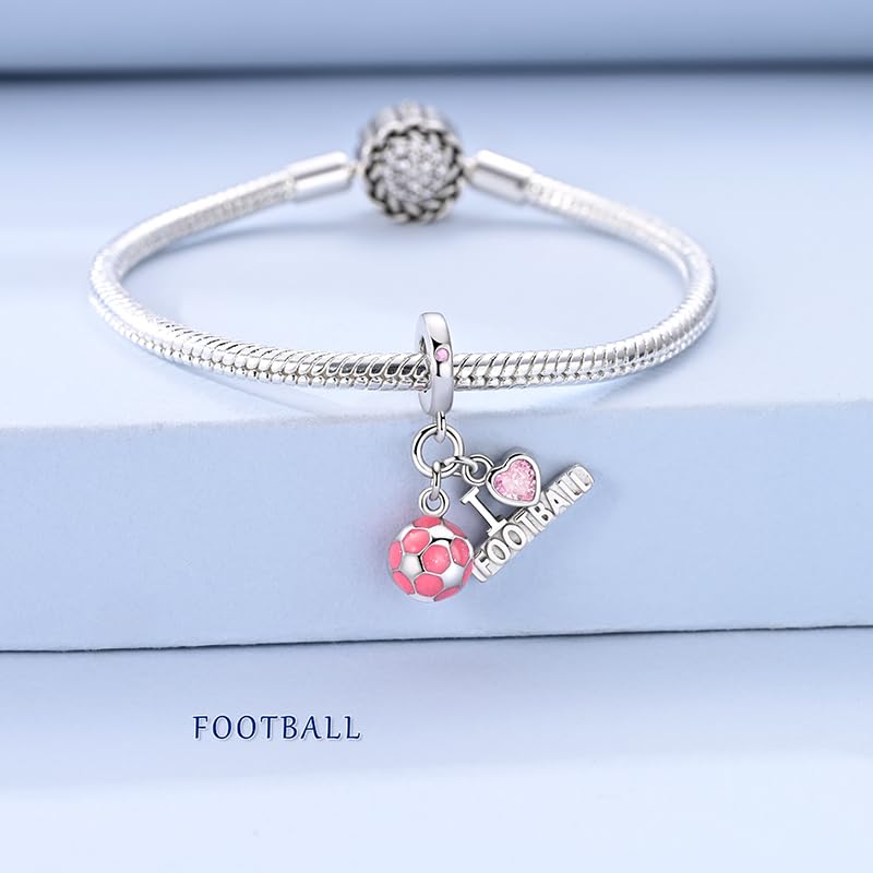 925 Sterling Silver Charms for Bracelets and Necklaces Beads Jewelry Charms for Women - color: Barbie Pink Soccer Charm