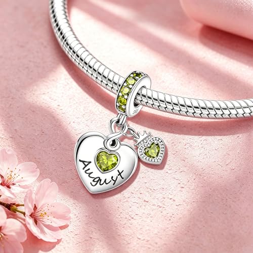BLUELUNE Birthstone Charms, 925 Sterling Silver Dangle Charm with 5A Cubic Zirconia for Bracelets or Necklaces, Birthday, Mother's Day Present for Women - color: August
