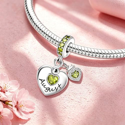 BLUELUNE Birthstone Charms, 925 Sterling Silver Dangle Charm with 5A Cubic Zirconia for Bracelets or Necklaces, Birthday, Mother's Day Present for Women - color: August