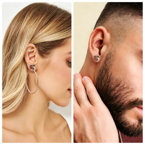 Aienid Large Hoop Ear Gauges Stainless Steel Double Flared Tunnels Plugs for Women 6mm-20mm Body Piercing Jewelry - color: Silver, size: 12mm (1/2")