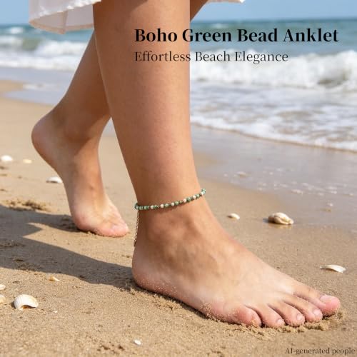 Black Green Beaded Anklets For Women Waterproof Stainless Steel Jewelry | Gold Plated Boho Adjustable Crystal Ankle Bracelets For Summer Beach Women Gifts
