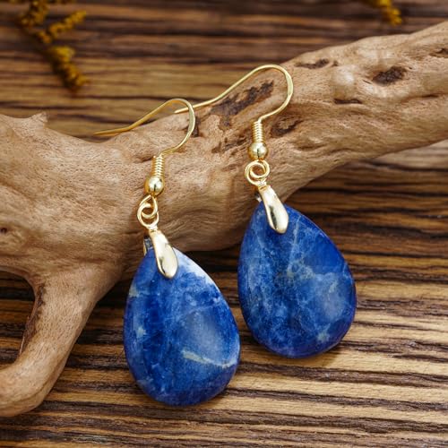 Boho Multiple Style Natural Stone Earrings for Women Unique Healing Gemstone Energy Hypoallergenic Lightweight Dangle Drop Earrings Multiple Styles Earrings Jewelry for Birthday Party Gift - style: Blue Veins