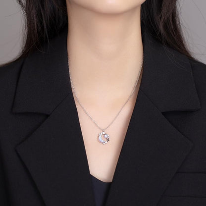 Silver Moon and Star Necklace for Women,Dainty CZ Crescent Pendant, Jewelry Gift for Birthday, Anniversary, Mother’s Day