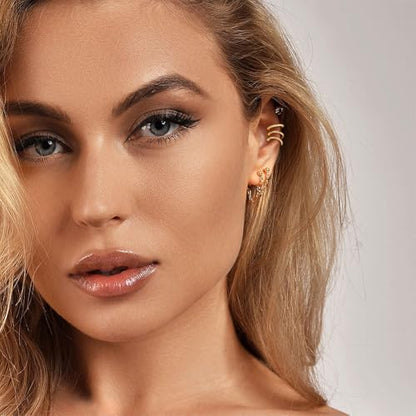 Ear Cuff Earrings for Women Trendy Non Piercing Hypoallergenic Cubic Zirconia Earrings Set Clip On Earrings Gifts - color: Gold