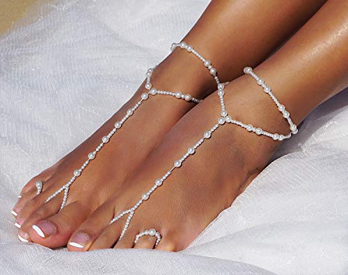 Bellady 2 Pcs Womens Beach Imitation Pearl Barefoot Sandal Foot Jewelry Anklet Chain