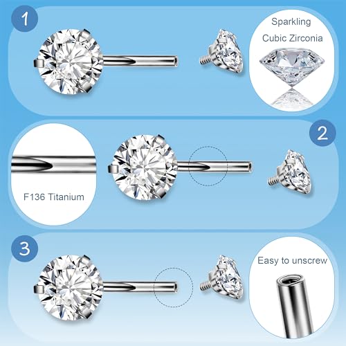 REVOLIA 3Pcs 14G F136 Titanium Belly Button Rings for Women Hypoallergenic Cubic Zirconia Navel Rings Heart Belly Rings Sliver Pretty Belly Piercing Barbells 6-16mm - color: silver