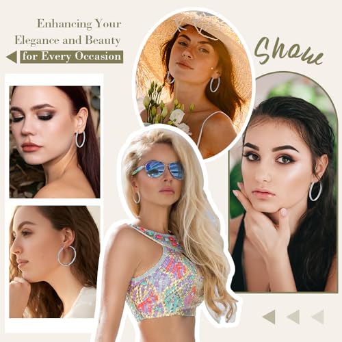 2 Inch Earrings for Women, Large Hoop Earrings for Women Rhinestone Crystal Stainless Steel Earrings - color: Silver