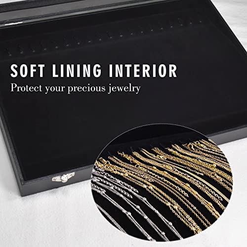 Siveit Premium Necklace Organizer Box - 20 Hooks Jewelry Tray with Transparent Lid - Display Box for Necklaces, Pendants - Suitable for Women and Girls (Black) - color: Black