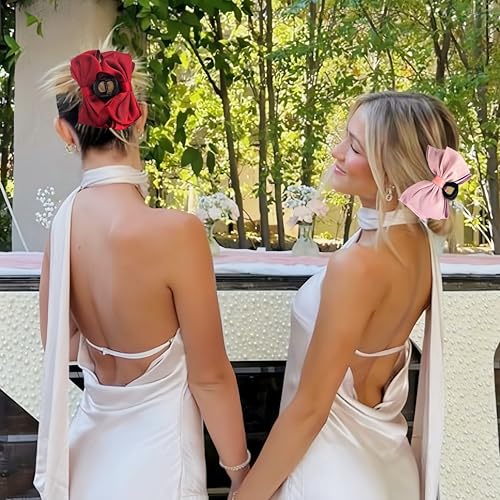 ISCRM Bow Hair Claw Clips for Women/Girls,Strong Hold Large Bow Claw Clip for Thick/Thin Hair Claws,Nonslip Silky Big Hair Bows Ribbons,Cute Hair Styling Accessories Gifts (red,pink) - color: red,pink