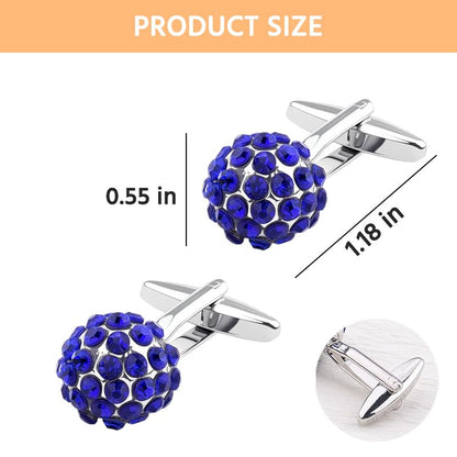 Round Rhinestone Cufflinks for Men Tuxedo Shirt Studs Crystal Ball Cufflinks French Cuff Links for Men Wedding Business Prom - color: Blue