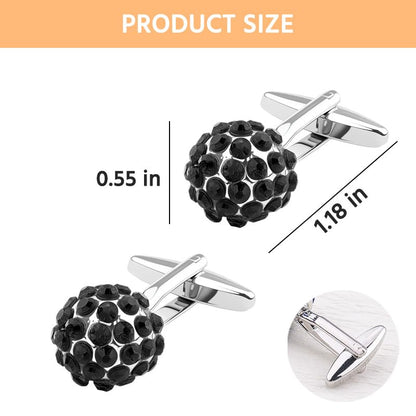 Round Rhinestone Cufflinks for Men Tuxedo Shirt Studs Crystal Ball Cufflinks French Cuff Links for Men Wedding Business Prom - color: Black