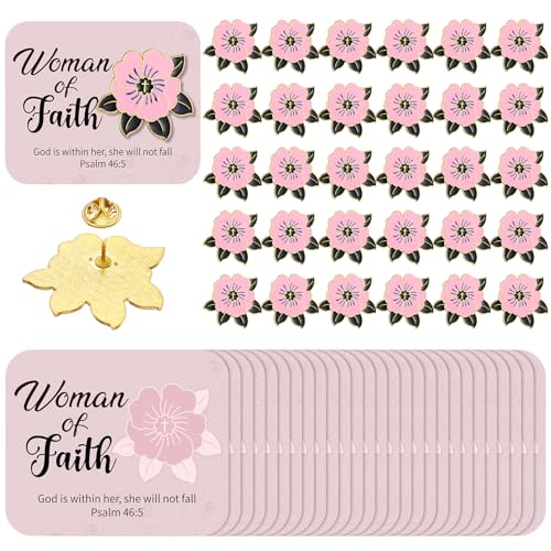 Sayglossy 30 Sets Woman of Faith Pins on Card Religious Flower Cross Pins with Cards Bulk Woman of Faith Christian Church Gifts Religious Lapel Brooches for Mother Day Birthday Gifts - style: Woman of Faith