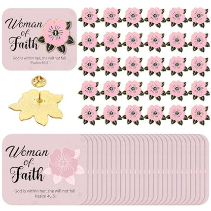 Sayglossy 30 Sets Woman of Faith Pins on Card Religious Flower Cross Pins with Cards Bulk Woman of Faith Christian Church Gifts Religious Lapel Brooches for Mother Day Birthday Gifts - style: Woman of Faith
