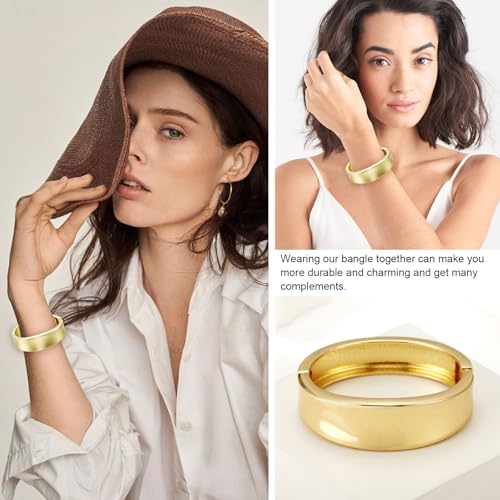 Chunky Gold Bangle Bracelets for Women, 14K Gold Plated Wide Cuff Bracelet | Stackable Open Cuff Bangles, Trendy Statement Jewelry Gift for Women - color: Gold-1
