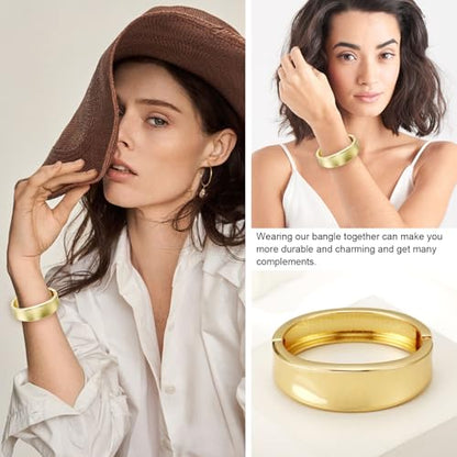 Chunky Gold Bangle Bracelets for Women, 14K Gold Plated Wide Cuff Bracelet | Stackable Open Cuff Bangles, Trendy Statement Jewelry Gift for Women - color: Gold-1