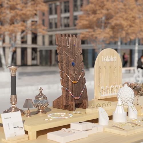 Lolalet Wooden Jewelry Display Series, Necklace Bracelets Earrings Rings Jewelries Stand Freestanding Natural Wood Holder Jewelry Rack for Selling Vendor Store -1 Pack, Necklace | Necklace Bracelets Earrings Rings Jewelries Stand Freestanding Natural Wood
