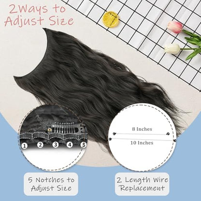 Dark Brown Halo Hair Extensions 20 Inch Synthetic Hair for Women | Wavy Texture with Invisible Wire and 4 Secure Clips for Easy Daily Styling Party Wear and Added Length - color: Dark Brown
