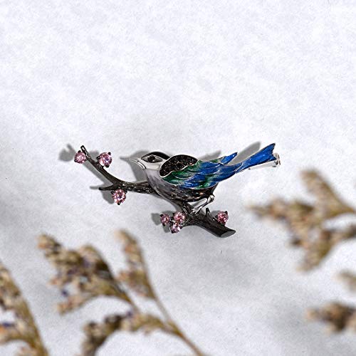 Santuzza 925 Sterling Silver Enamel Brooch Pin for Women - color: [A]Magpie