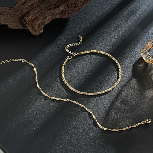 Ritach Gold/Silver Ankle Bracelets for Women 14K Gold Anklets for Women Waterproof Cuban Link Heart Bead Anklets Set Layered Anklet Bracelets for Women Gold Jewelry Gift - color: gold chain