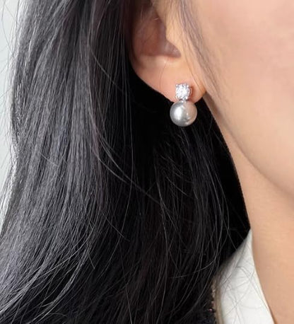 Pearl Clip on Earrings for Women - 14K Gold Silver Plated Cubic Zirconia Non Pierced Ear Clips Jewelry Gifts for Wedding Bridal Party Gifts - color: Silver-12mm