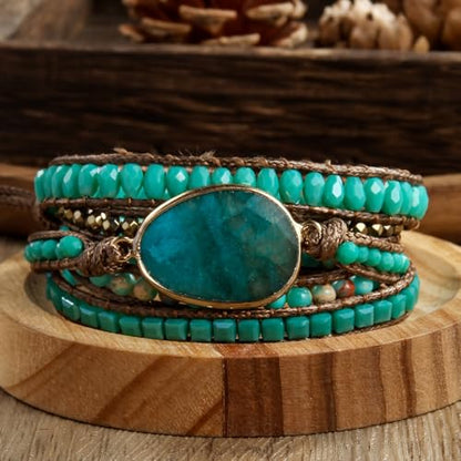 Women Wrap Bracelet Boho Natural Jasper Crystal Stone Beads Strand Bracelets - color: Style 14-Green #2