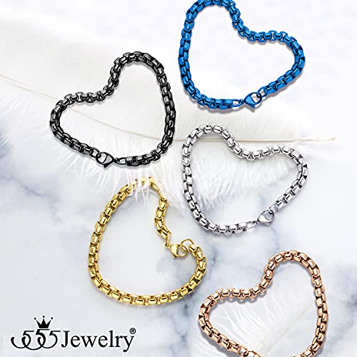 555Jewelry 5mm Stainless Steel Box Chain Bracelet for Men & Women, 6.5 to 9 Inch - color: Rose Gold
