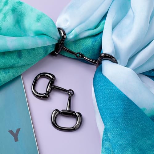 Joez Wonderful Scarf Ring Clip, Wide Band Chunky Chain Silk Scarf Buckle, Shawl Clips Scarf Clasp Holder Scarves Pin - color: (Horsebit) Black