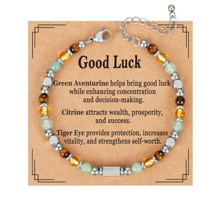 Natural Healing Crystal Bracelet for Women, Triple Protection Anxiety Relief New Beginnings Good Luck Empath Protection Jewelry Gift for Friends Daughter Mom 6.5+1.8 Inches - color: Good Luck-S
