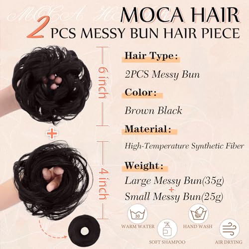 2PCS Messy Bun Hair Pieces Synthetic Hairpieces For Women Brown Black | Messy Bun and Donut Bun in one set for natural-looking volume and elegant updos for every occasion. - color: Brown Black