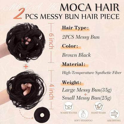2PCS Messy Bun Hair Pieces Synthetic Hairpieces For Women Brown Black | Messy Bun and Donut Bun in one set for natural-looking volume and elegant updos for every occasion. - color: Brown Black