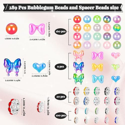 HUISUYTON 289 Pcs Beads for Pens, 16mm Acrylic Beads, Rainbow Color Pen Bead, Bubblegum Bead for Jewely Making, Bracelet, Beadable Pens, Earring - color: 289 PCS Bubblegum Beads Mixed Set