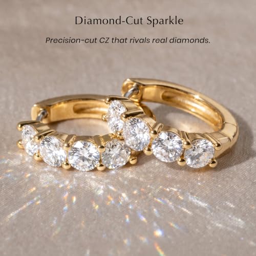 ASHINE 14k Gold Plated Huggie Earrings for Women, Small Hypoallergenic Stainless Steel Post Cuff Hoop Ear Ring Trendy Non Tarnish Cartilage Piercing Dainty Cubic Zirconia Jewelry - color: Gold
