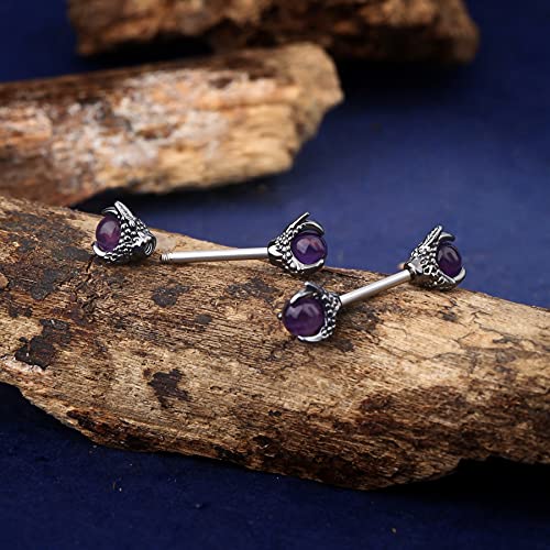 OUFER 14G Dragon Claw Nipple Rings With Natural Stone - 316L Stainless Steel Piercing Jewelry for Women