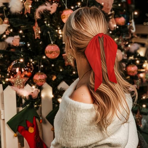 Silk Scrunchies Satin Silk Red Elastic Hair Scrunchies Ties Bows Ribbon Accessories Knotted Bows for Women Girls Hair Christmas Valentine's Day Gifts - color: Red