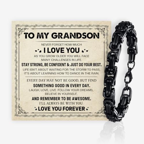 Grandson Gifts from Grandma Grandpa, Black Stainless Steel Bracelet with Meaningful Message Card, Birthday Gift for Grandson, Graduation Christmas Gift, Inspirational Keepsake Jewelry for Men - color: Grandson #6