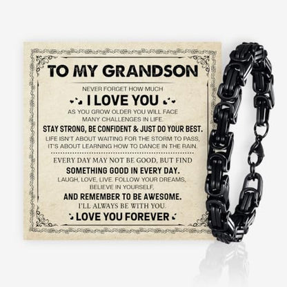 Grandson Gifts from Grandma Grandpa, Black Stainless Steel Bracelet with Meaningful Message Card, Birthday Gift for Grandson, Graduation Christmas Gift, Inspirational Keepsake Jewelry for Men - color: Grandson #6