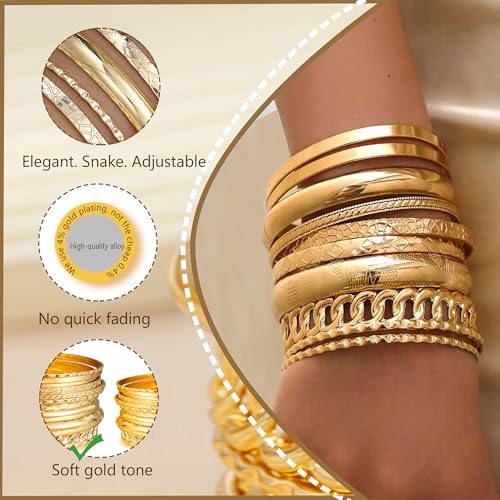 ÌF ME Gold Bangle Bracelets for Women, Indian Bangles Stackable Set, Multi Layer Textured 18K Gold Plated Chunky Bracelets Boho Jewelrys Set - style: A-10PCS Chunky bangle set