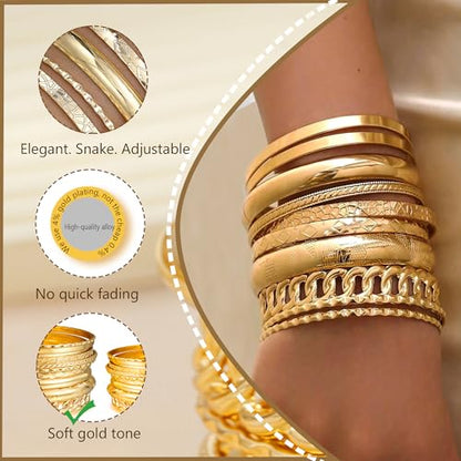 ÌF ME Gold Bangle Bracelets for Women, Indian Bangles Stackable Set, Multi Layer Textured 18K Gold Plated Chunky Bracelets Boho Jewelrys Set - style: A-10PCS Chunky bangle set