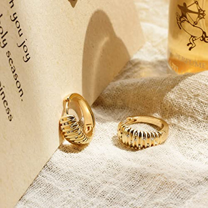 VACRONA Cubic Zirconia Huggie Earrings 14k Gold Plated Tiny Earrings Small Huggie Hoop Earrings Simple Lightweight Hoops Gift for Women - color: Wide line