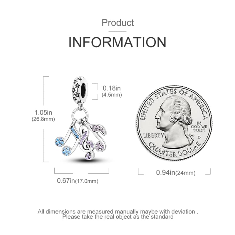 CYCUFF 925 Sterling Silver Charms Suitable for Charm Necklaces, Bracelet Pendants Beads Jewellery Gift for Women - color: Colourful Zirconium Note Charm