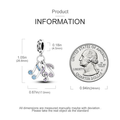 CYCUFF 925 Sterling Silver Charms Suitable for Charm Necklaces, Bracelet Pendants Beads Jewellery Gift for Women - color: Colourful Zirconium Note Charm