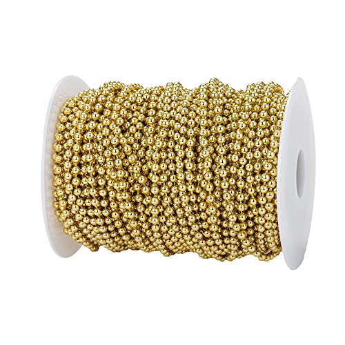 4mm Crafts Faux Pearl Beads Garland Pearl Bead Roll Strand of Pearls to Decorate Floral Centerpieces Wedding Party Favor Christmas Tree(131 Feet Gold) - color: Gold, size: 4 mm