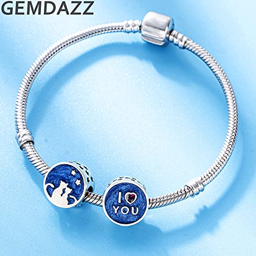 GEMDAZZ 925 Sterling Silver Valentines Day Charms Heart Charms, I Love You to The Moon and Back Pendant, Cupid Arrow and 4 Leaf Clover Beads fit European Bracelets, Gift for Lover/Wife/Girls - color: Couple Cat Charm