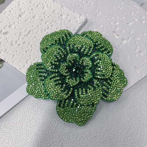 Rhinestone Flower Brooch Pin for Women Men Elegant Sparkly Crystal Camellia Floral Lapel Pins Shawl Dress Suit Clothes Accessories Wedding Party Fashion Jewelry 105mm - color: Light Green