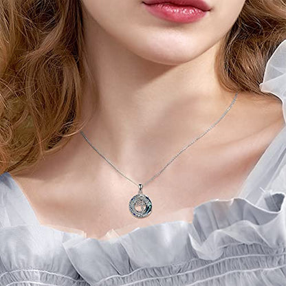 Tree of Life Necklaces S925 Sterling Silver Crystal Tree of Life Pendant Necklace Celtic Knot Moon Tree of Life Jewelry for Women Gifts - color: Blue