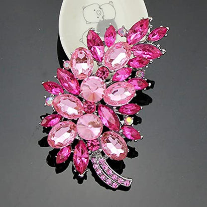 seven wolves Women Crystal Bouquet Brooch Pin All-Match Accessories Rhinestone Brooches and Pins - color: Sliver Rose Red E