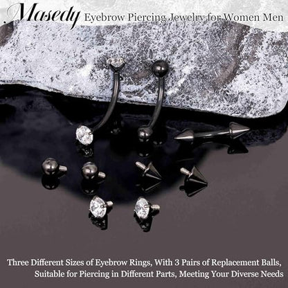 3PCS 16G 18G G23 Pure Titanium Eyebrow Piercing for Women Men Curved Barbell Tiny Eyebrow Ring Vertical Labret Lip Jewelry Internally Threaded Rook Helix Conch Daith Piercing Jewelry - color: Black, size: 18G