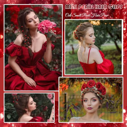 30 Pcs Mini Pearl Hair Clips Cute Small Pearl Hair Pins Brides Hair Barrettes Hair Accessories for Women Girls Wedding Valentine Day Halloween Christmas Birthday Party Daily Use (Red) - color: Red