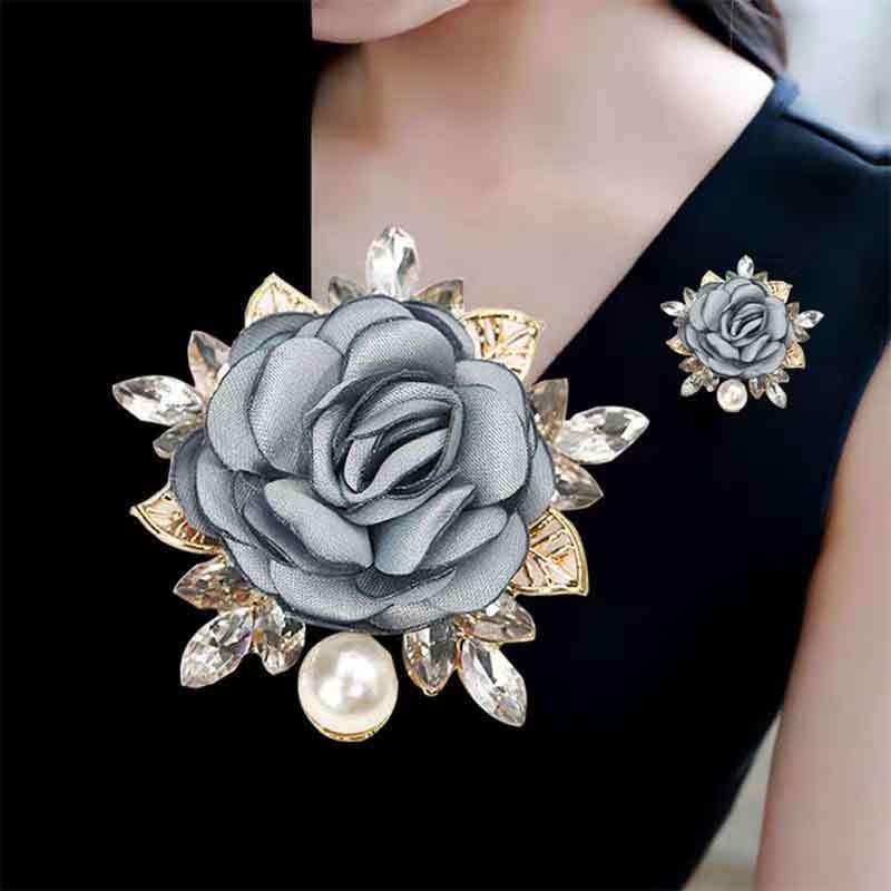 Rose Flower Brooch for Women Large Flower Brooch Elegant Pearl Brooches Handmade Crystal Pearl Pins Fabric Floral Lapel Pin Christmas Valentine's Day Dress Suit Accessories - color: otherB